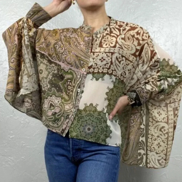 NWT Zara Blouse Floral Paisley Sheer Top Size M-L - Picture 1 of 7